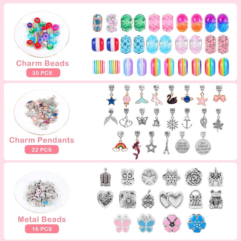 ELLENER Charm Bracelet Jewelry Making Kit - A Perfect Birthday Holiday Gift for Girls Age 6 7 8 9 10 with Portable Jewelry Box, Cute & Sparkling to Inspire Creativity and Self-Expression, Great Value - Image 3